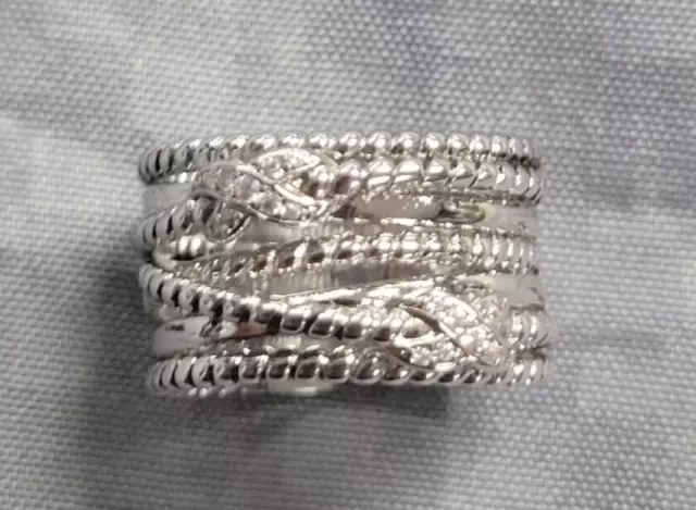 David Yurman Sterling Silver Double X Crossover Ring with Diamonds Size 6.75