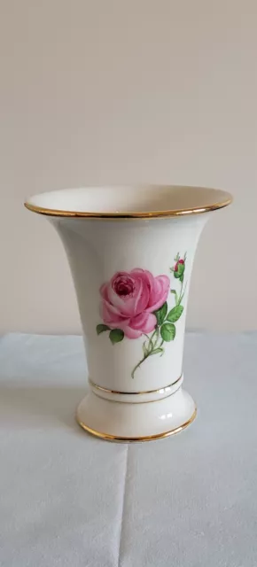 Vase meissen Trichtervase Rote Rose muster doppelt Goldrand 1.wahl, H: ca 16,4cm