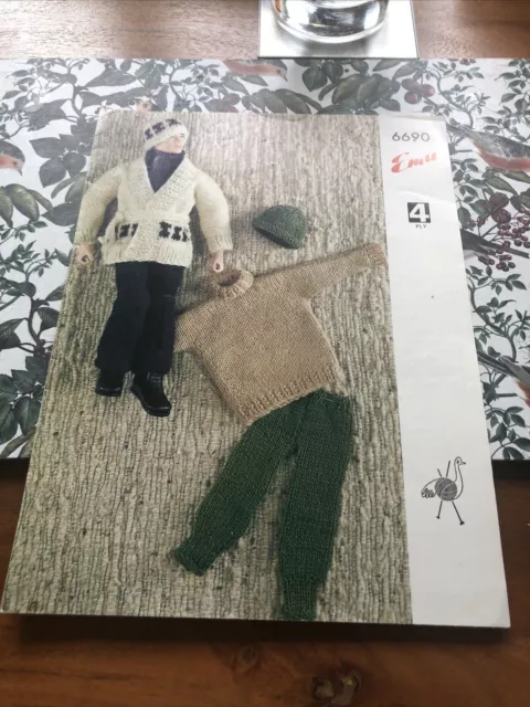 Patrón de tejido vintage, ropa para muñecas, hombre de acción, Ken, 4 capas