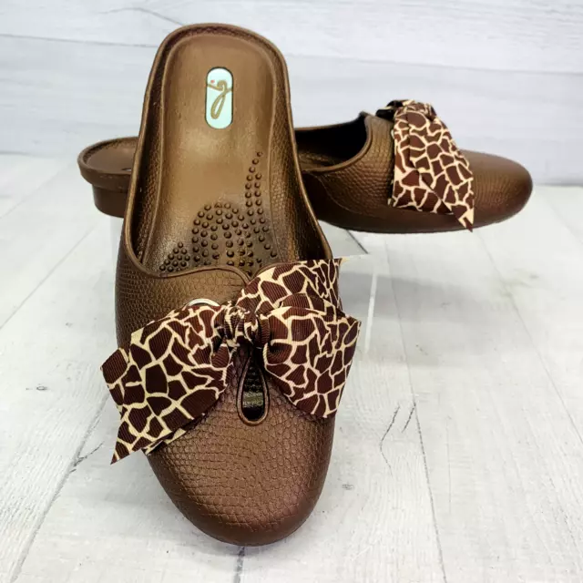 Oka B Womens Closed Toe Flats Slides Mules Brown Giraffe Bow Size M | 6.5 - 7.5