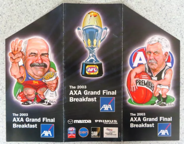 2003 North Melbourne AFL GRAND FINAL BREAKFAST MENU  (Brisbane vs Collingwood)