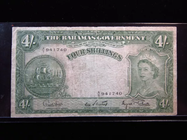 BAHAMAS 4 Shillings L 1936 1953 P13 Bahamas Government Elizabeth II 1740# Money