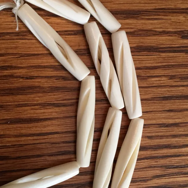 1 1/2" White Razer Cut Twist Bovine Bone Hair-pipe Beads, Approx 20 per strand