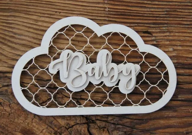 1x "CLOUDY BABY" Word Chipboard Cardboard Die Cut-out Craft Card Toppers PS054