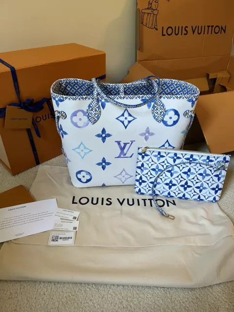 LOUIS VUITTON Neverfull MM Tote Bag BY THE POOL Beige White M22978 Auth LV  New