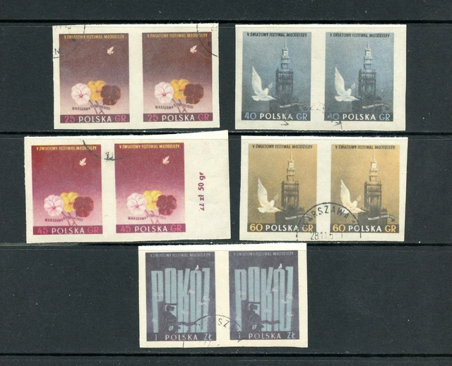 M585  Poland 1955  Festival of Youth   IMPERF PAIRS  CTO-no hinge