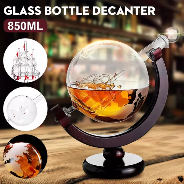 850ml Globe World Glass Crystal Whiskey Decanter Liquor Spirits Wine Bottle New