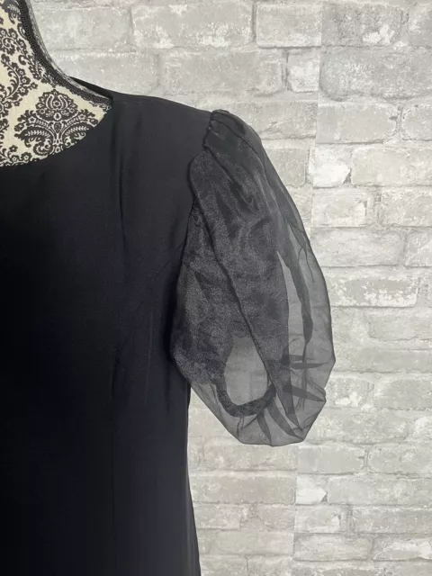 Vintage Lady Carol of New York Womens 14 Black Party Dress Puff Sheer Sleeves 3
