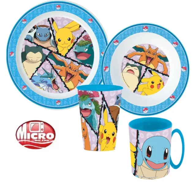 4er Set Pokemon Kinder -Geschirr Teller, Müslischale, Tasse und Becher