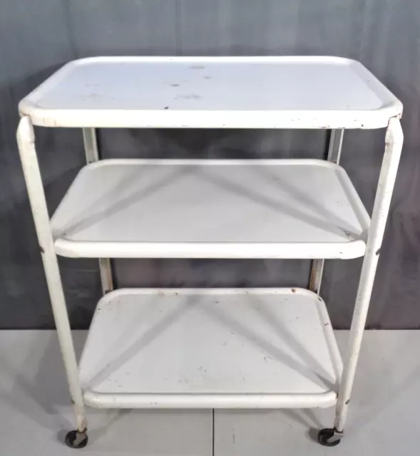 VTG Mid Century Modern White Cosco Rolling 3 Tier Kitchen Utility Bar Cart Stand