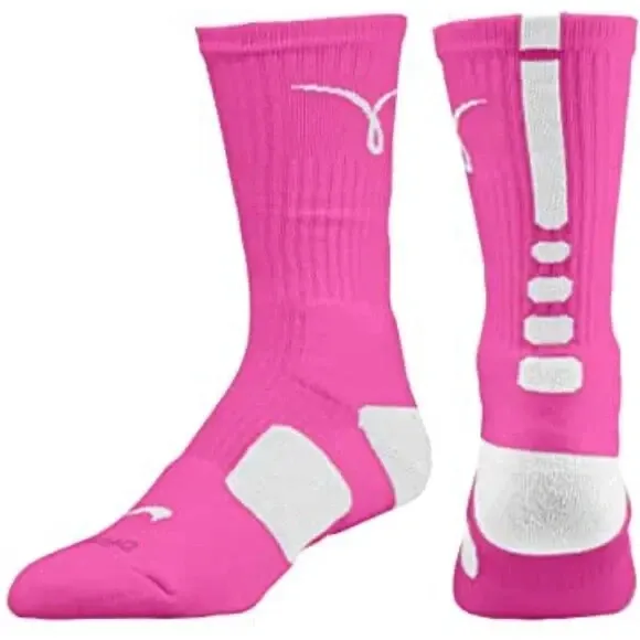 2013 Nike Elite Kobe V, Vi Dri-Fit Crew Socks Kay Yow Breast Cancer Pink White M