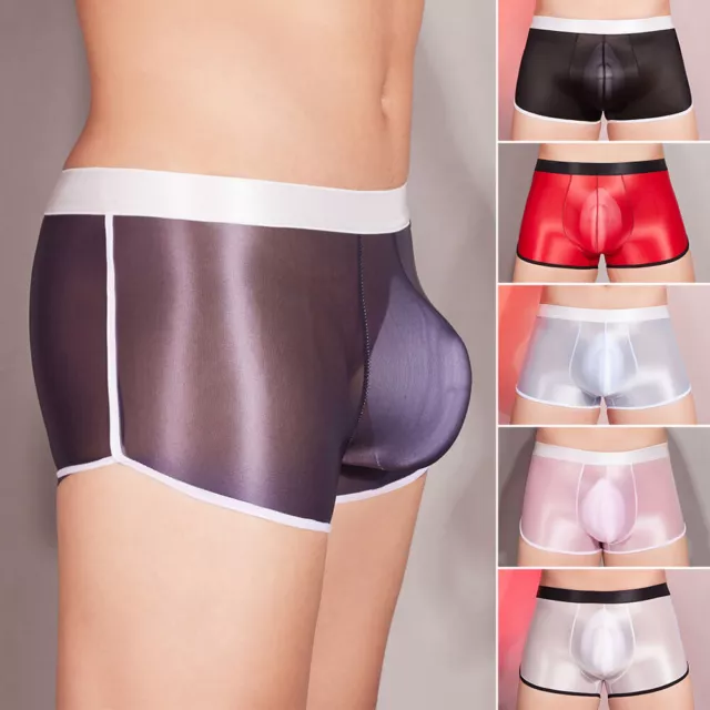 Men's Oil Shiny Glossy See Through Underwear Boxer Briefs Stretch Shorts Panties