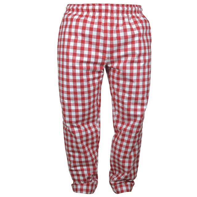 100% Cotton LARGE CHECK TROUSER UNISEX PANT RED & WHITE KITCHEN CHEF CATER FOOD