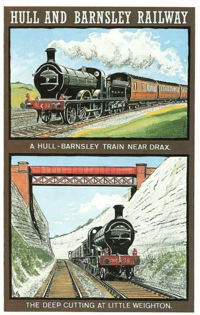 Postcard Hull & Barnsley Railway Train near Drax Cutting at Little Weighton OH3