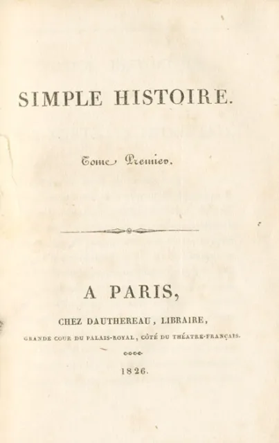 INCHBALD (Elizabeth). Simple Histoire. 1826