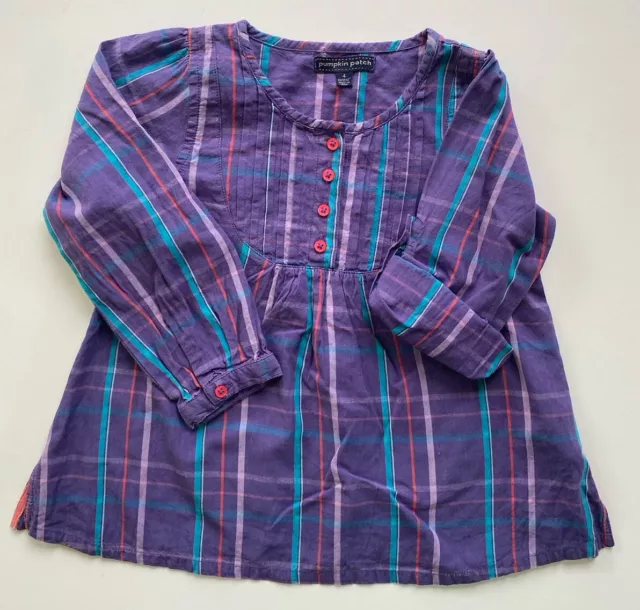 Pumpkin Patch kids girls size 4 purple check long sleeve blouse shirt, VGUC