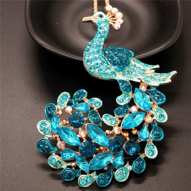 Betsey Johnson Blue Crystal Peacock Bling Animal Pendant  Chain Necklace 4