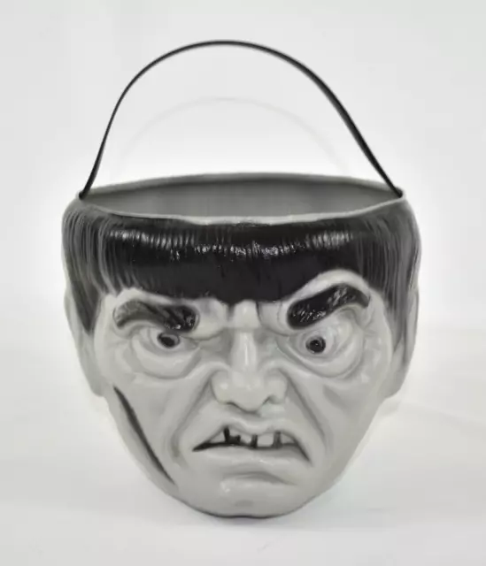 Vtg Halloween Empire Blow Mold Gray Frankenstein Igor Candy Pail Bucket Plastic