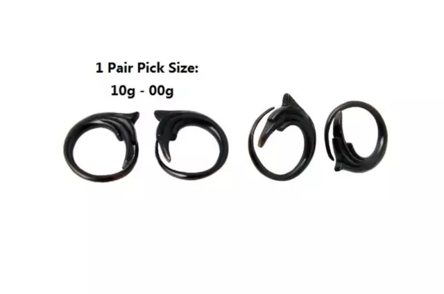 Pair Organic BLACK HORN TRIBAL FLORAL TWIST SPIRALS TAPER HANGER EAR PLUG GAUGES