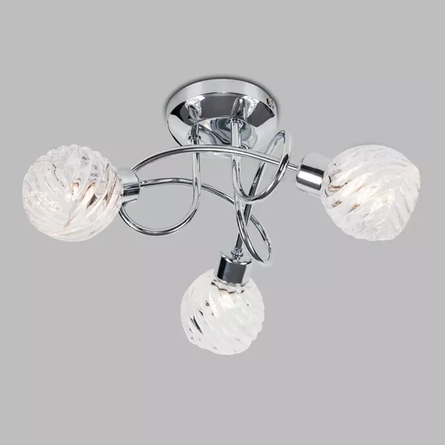 Modernes Chrom 3-Wege Deckenleuchte Montage Glasschirme Wirbel Design LED Birne A+ 3