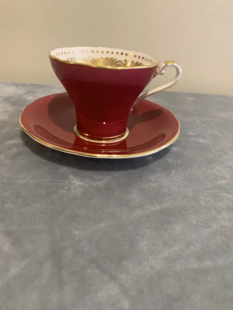 Vintage Aynsley Tea Cup & Saucer Red & Gold England Bone China Xmas Collectible
