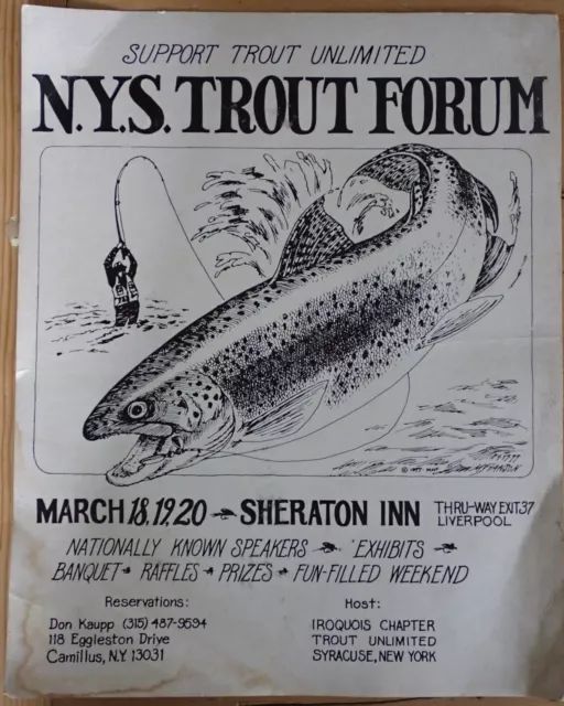 Vintage NYS Trout Unlimited Trout Forum & Banquet Poster Syracuse NY Circa 1977