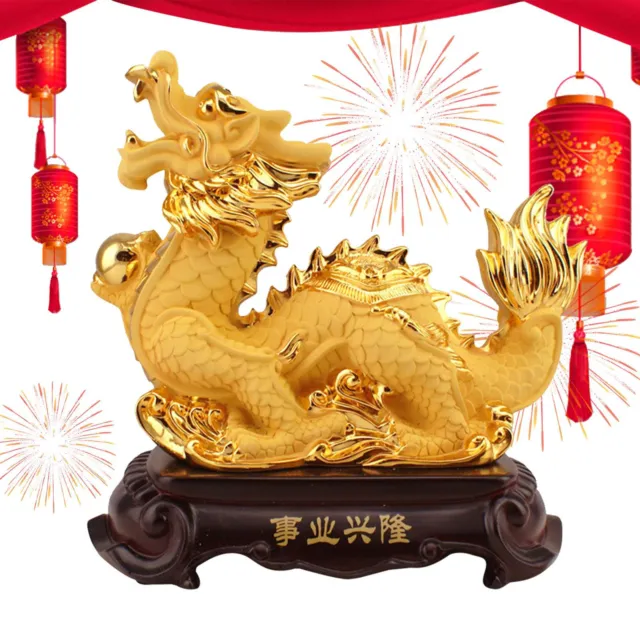 Feng Shui 2024 Chinesisches Sternzeichen Drache mit Geldmünze Statue Figur Deko