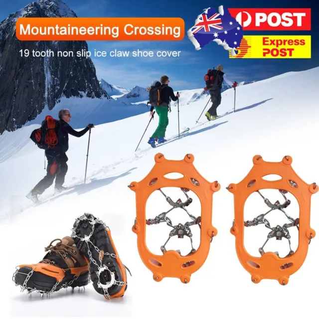 19 Teeth Bundled Crampons Unisex Ice Snow Shoes Outdoor Equipment (Orange XL)