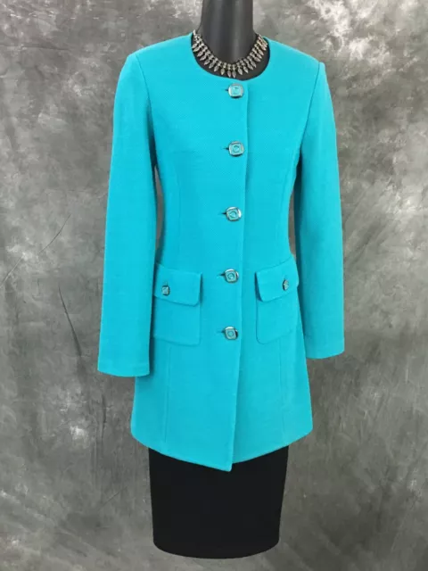 STUNNING ST JOHN jacket knit teal blue suit blazer size 4 $288.00 ...