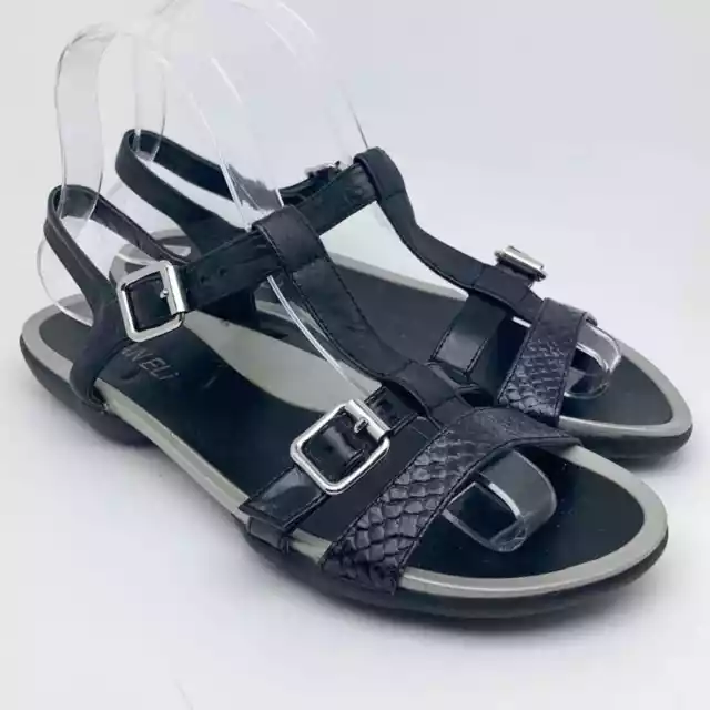 Vaneli Womens Black Leather Strappy Sandals Buckles Size 7 Narrow