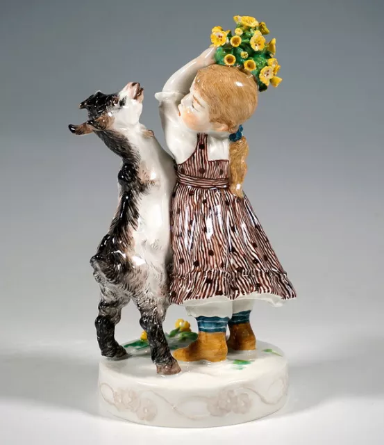 Meissen Figur Mädchen Mit Ziege Kinder Girl With Goat Hösel Mnr: V114   Um 1905