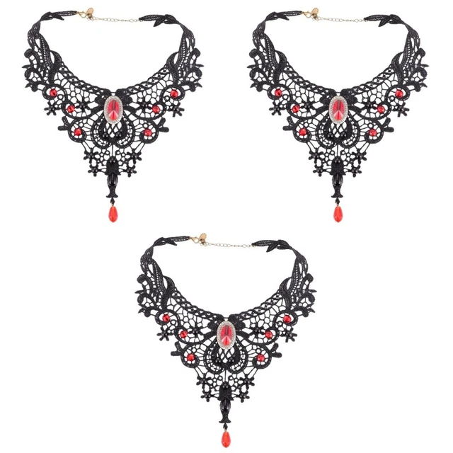 3x Personalisierte Partei Schmuck Halloween Schwarz Spitze Halskette