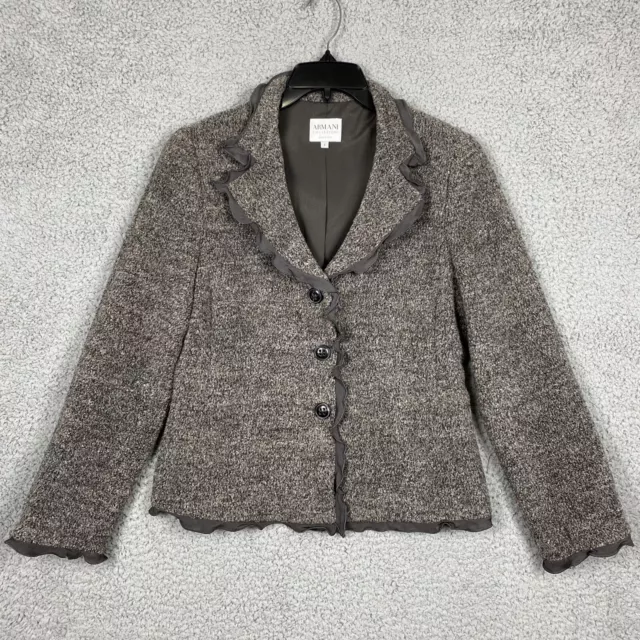 Armani Collezioni Women's 8 Wool Alpaca Blend Ruffle Trim Button Blazer Lined