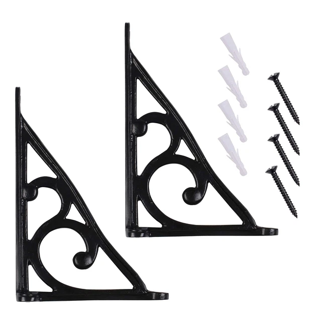 Set of 2 Cast Iron Wall Shelf Brackets, 7.5 inches, Ornate Pattern