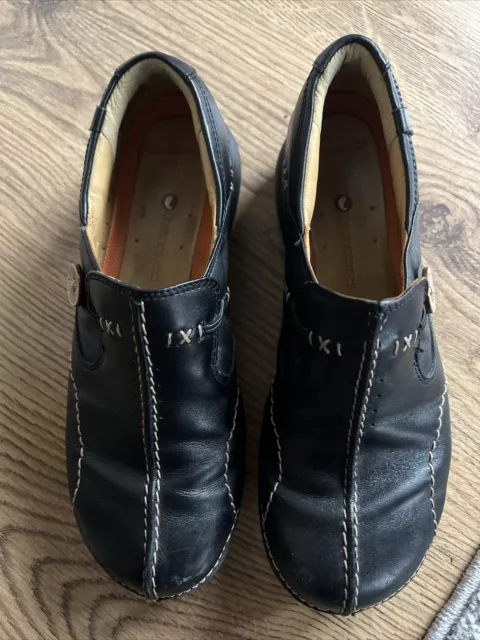 Clarks Unloop Unstructured Slip On Black Leather Shoes Woman's Size UK4 Eu37