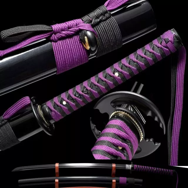 Black Purple High Carbon Steel Japanese samurai sword Full Tang Sharp Katana