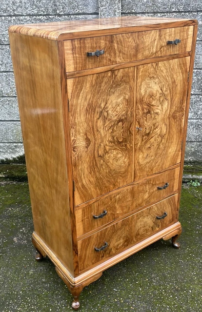 Superb Walnut Art Deco Tallboy Cabinet/  Huge Storage Chest Amazing Veneers