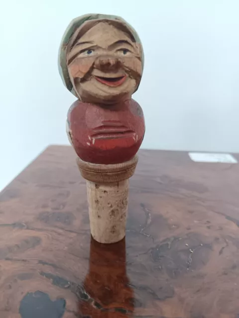 Vintage Carved Wood Cork Stopper Wine Figure see all photos