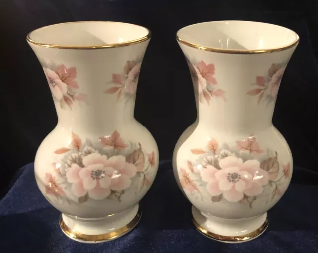 Pair of 4” QUEENSWAY FINE BONE CHINA SMALL FLORAL VASES VGC