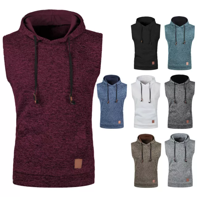 Men Vest Top Casual Hoodie Sleeveless Shirts Running Sweatshirt Hooded Fitness