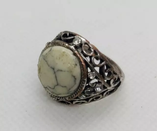 Rare Ancient Beautiful Medieval Bronze Ring Style Roman With White Stone Artifac