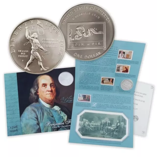 2006 P Benjamin Franklin Silver Dollar $1 Coin and Chronicles Set Uncirculated