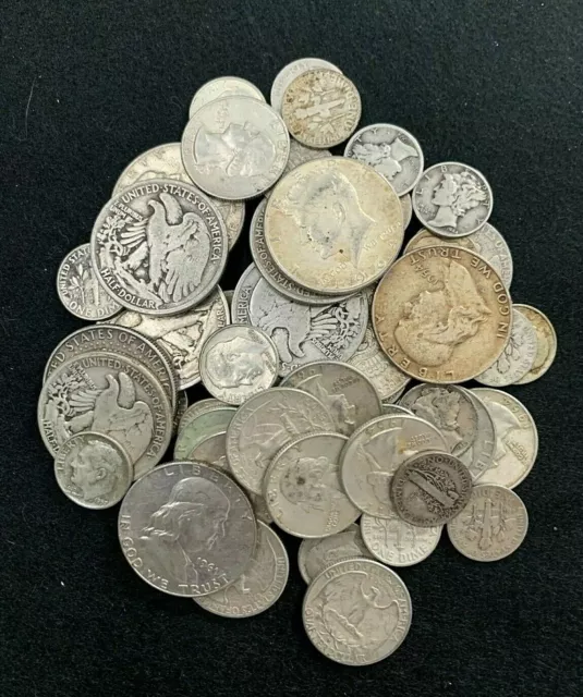 $1.00 Face Value US 90% Silver Coins, pre-1965, Halves, Quarters, Dimes