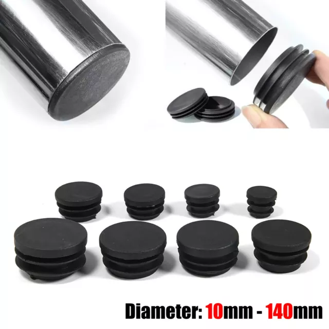 Round Plastic Blanking End Caps Pipe Tube Inserts Plugs Bungs Black 10mm - 140mm