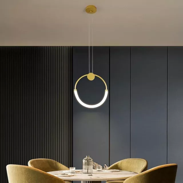 Modern Hanging Round LED Bar Pendant Light Chandelier Fixture Warm White Gold