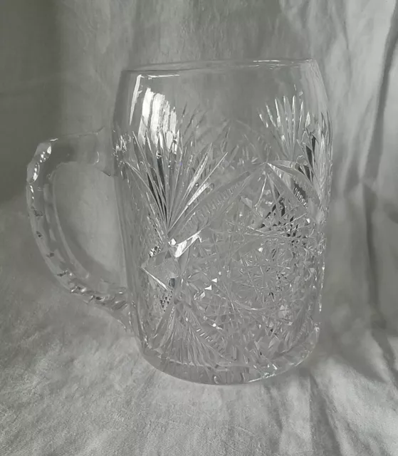 Libbey Cut Glass Mug 1910 American Brilliant Period Acid Etched Mark RARE PIECE