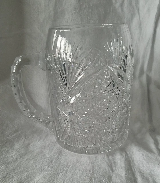 Libbey Cut Glass Mug 1910 American Brilliant Period Acid Etched Mark RARE PIECE