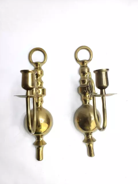 Brass Wall Sconce Taper Candle Holders Ornate Mid Century Set Of 2 Vintage