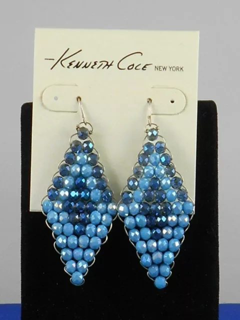 Kenneth Cole New York Silvertone Woven Blue Cherry Bead Diamond Drop Earrings