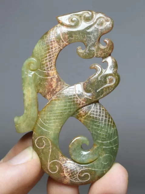 Ancienne Dynastie Naturel Naturel Hetian Vert Jade Dragon Phoenix Yu Bi Yubi
